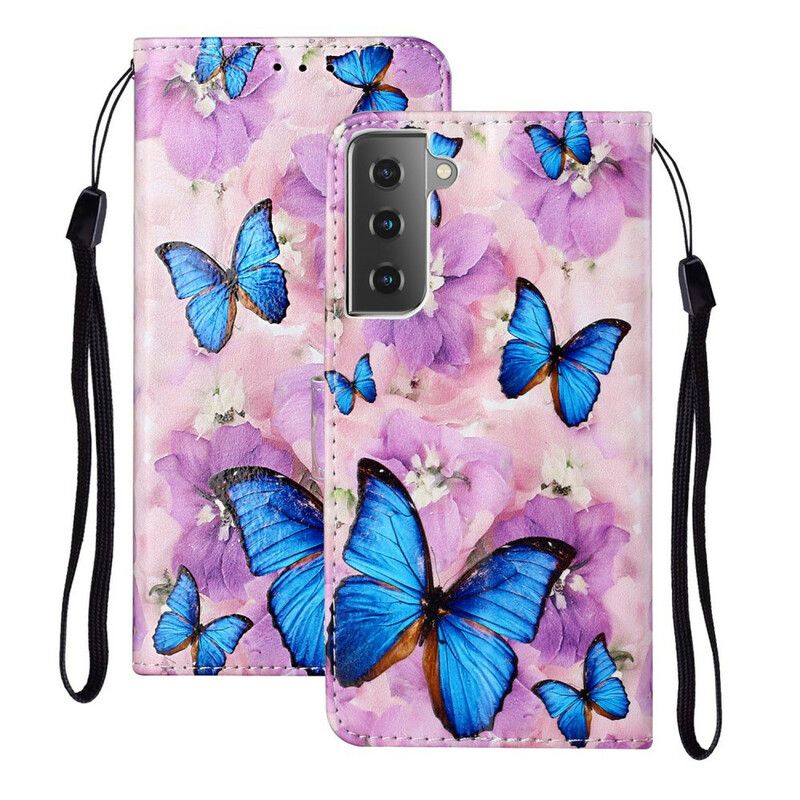 Flip Cover Samsung Galaxy S21 5G Blomstersommerfugle