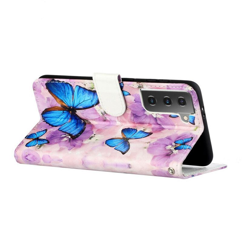 Flip Cover Samsung Galaxy S21 5G Blomstersommerfugle