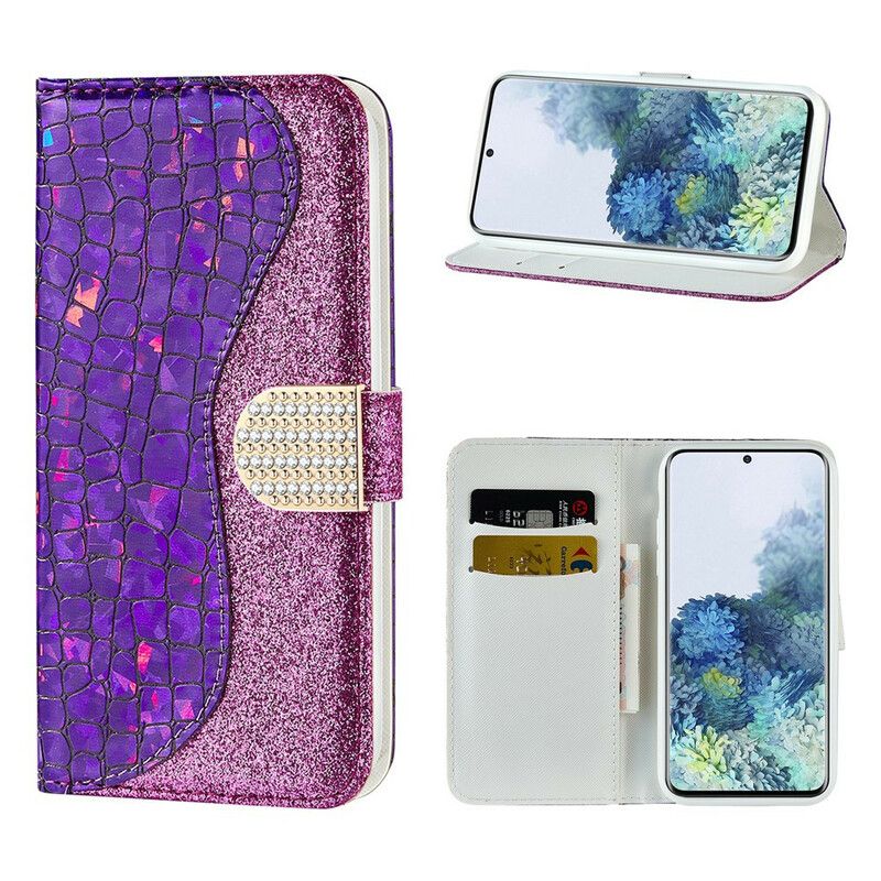 Flip Cover Samsung Galaxy S21 5G Croc Diamanter