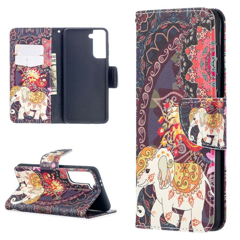 Flip Cover Samsung Galaxy S21 5G Etnisk Elefantmandala