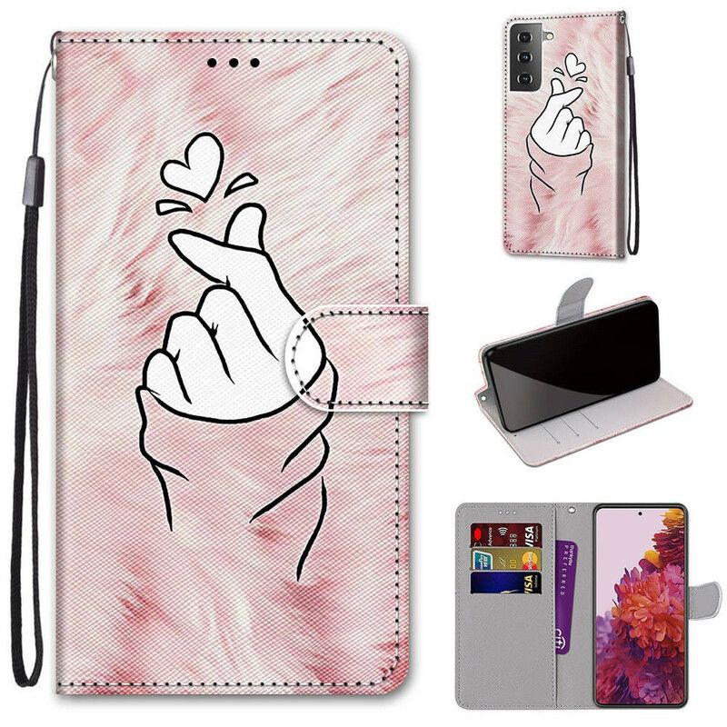 Flip Cover Samsung Galaxy S21 5G Fingerhjerte