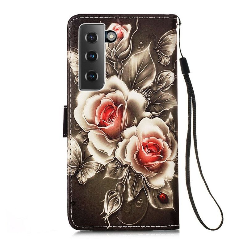 Flip Cover Samsung Galaxy S21 5G Gyldne Roser