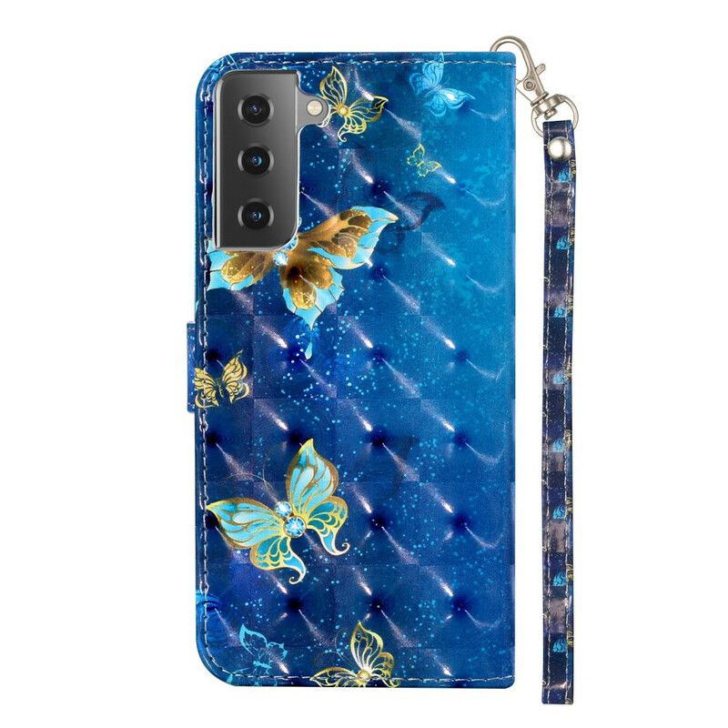 Flip Cover Samsung Galaxy S21 5G Lette Pletsommerfugle Med Snor