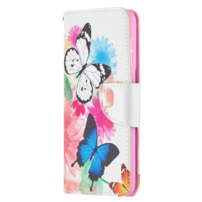 Flip Cover Samsung Galaxy S21 5G Malede Sommerfugle Og Blomster