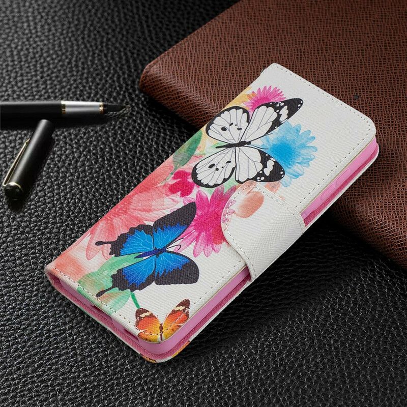 Flip Cover Samsung Galaxy S21 5G Malede Sommerfugle Og Blomster