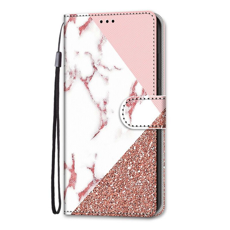 Flip Cover Samsung Galaxy S21 5G Marmor Og Glittertrekant