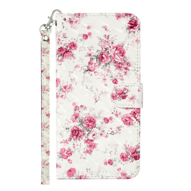 Flip Cover Samsung Galaxy S21 5G Med Snor Blomster Lyspletter Med Rem