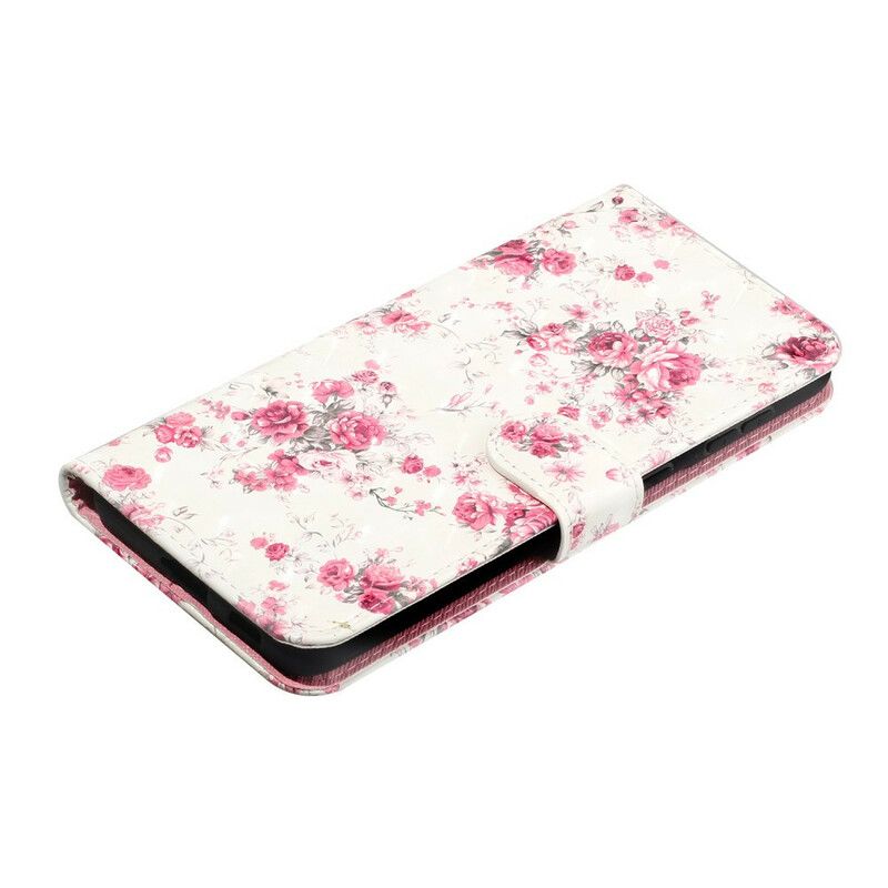 Flip Cover Samsung Galaxy S21 5G Med Snor Blomster Lyspletter Med Rem