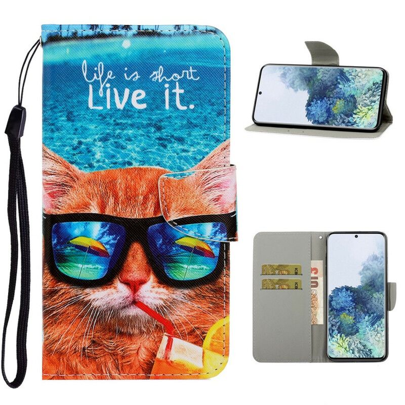 Flip Cover Samsung Galaxy S21 5G Med Snor Cat Live It Strappy