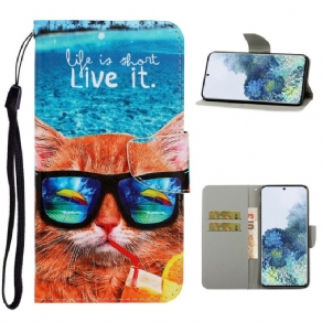 Flip Cover Samsung Galaxy S21 5G Med Snor Cat Live It Strappy