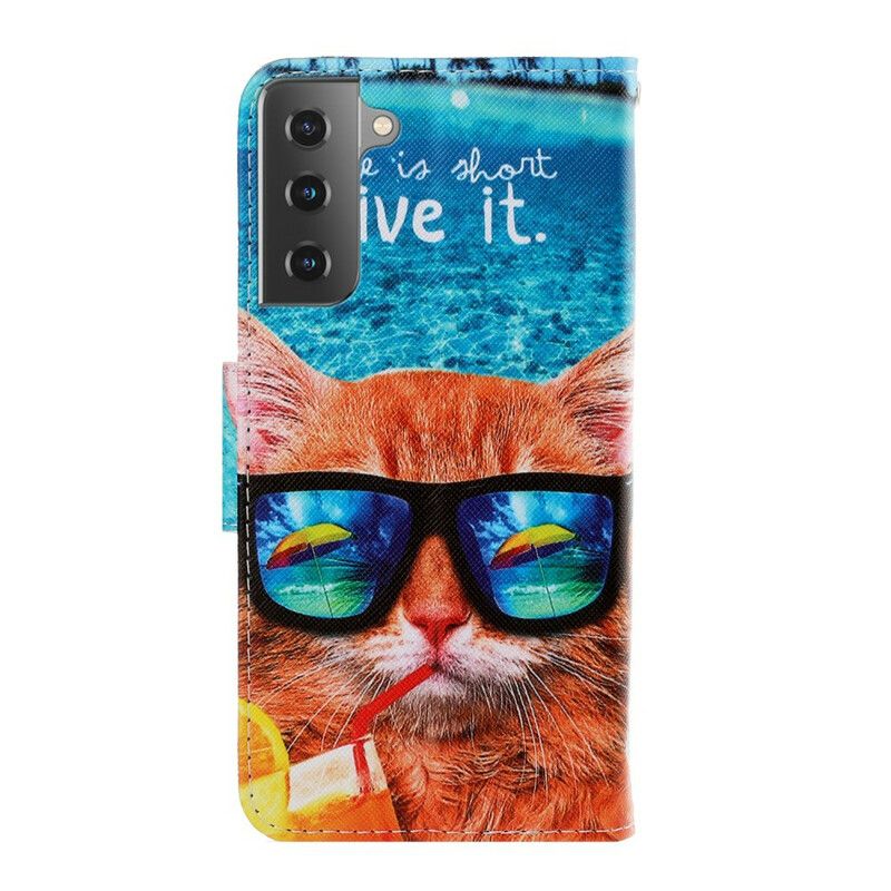 Flip Cover Samsung Galaxy S21 5G Med Snor Cat Live It Strappy