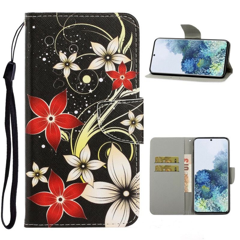 Flip Cover Samsung Galaxy S21 5G Med Snor Farverige Stropblomster