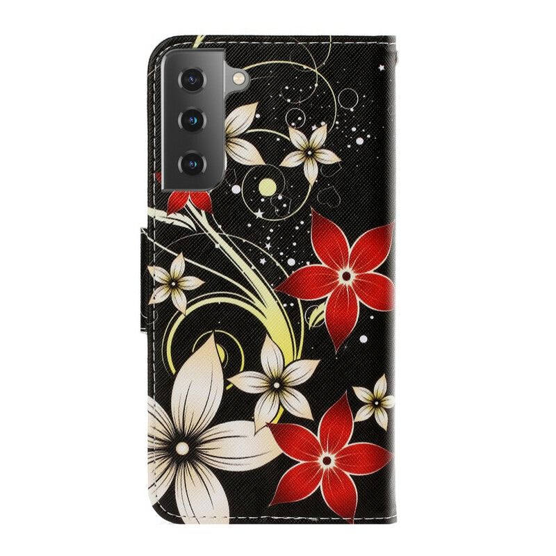 Flip Cover Samsung Galaxy S21 5G Med Snor Farverige Stropblomster