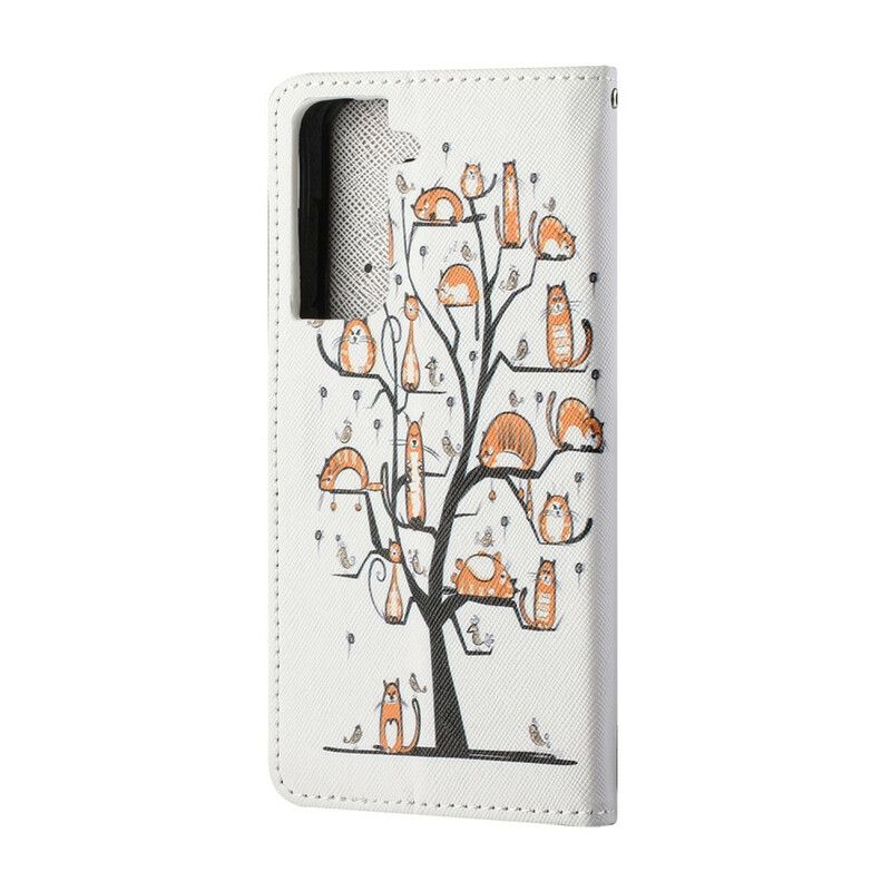 Flip Cover Samsung Galaxy S21 5G Med Snor Funky Katte Med Rem