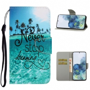 Flip Cover Samsung Galaxy S21 5G Med Snor Hold Aldrig Op Med At Drømme Navy Strappy