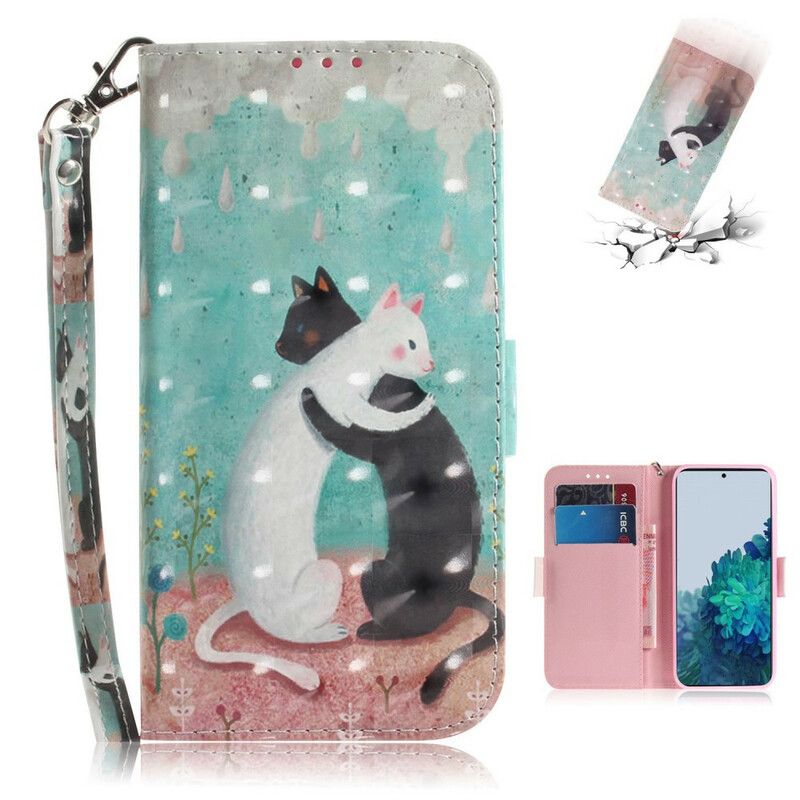 Flip Cover Samsung Galaxy S21 5G Med Snor Thong Cat Friends