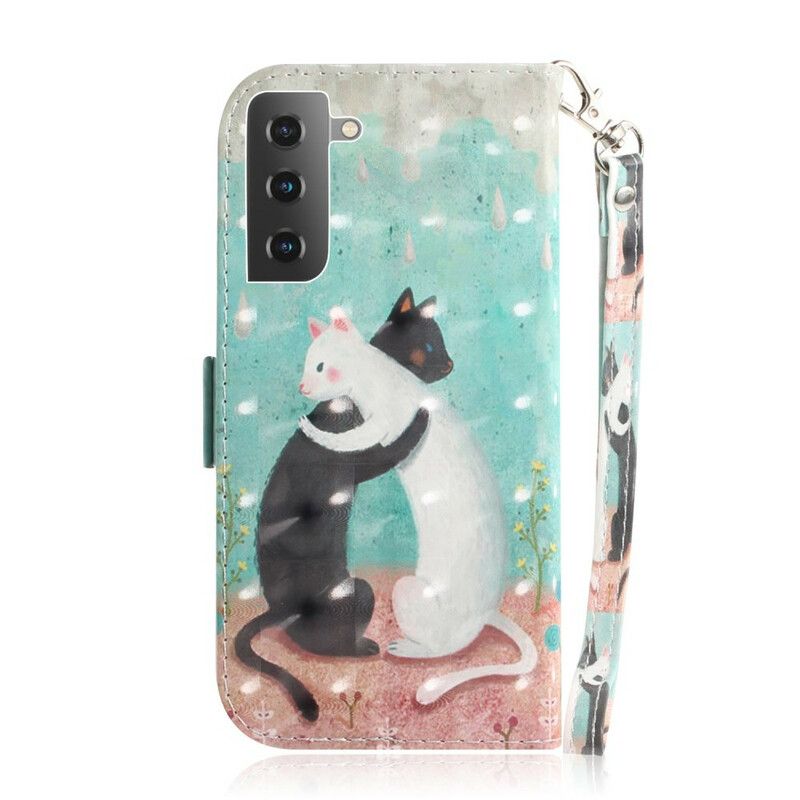 Flip Cover Samsung Galaxy S21 5G Med Snor Thong Cat Friends