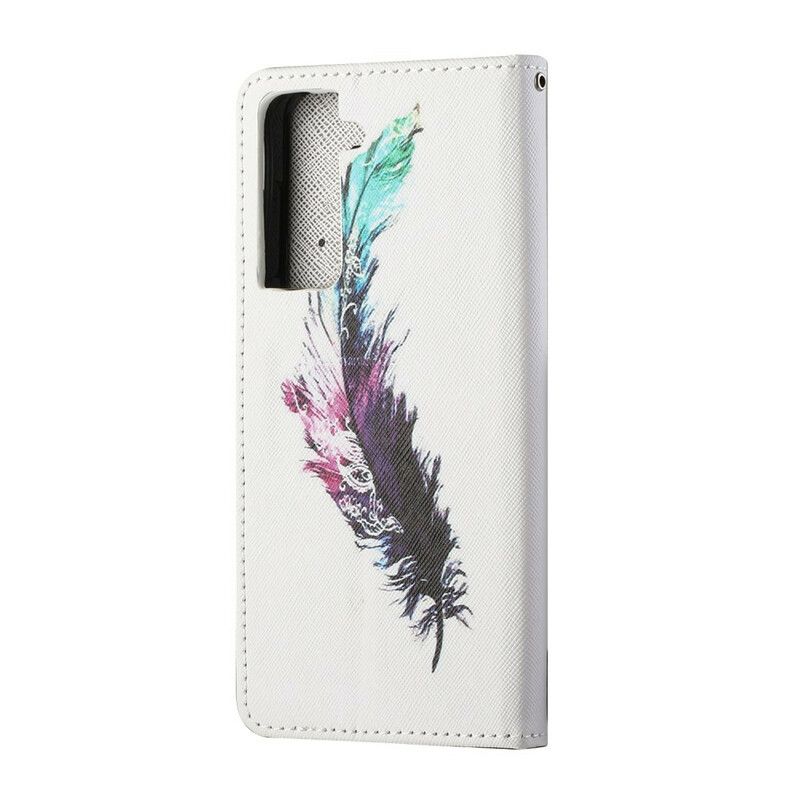 Flip Cover Samsung Galaxy S21 5G Med Snor Thong Fjer