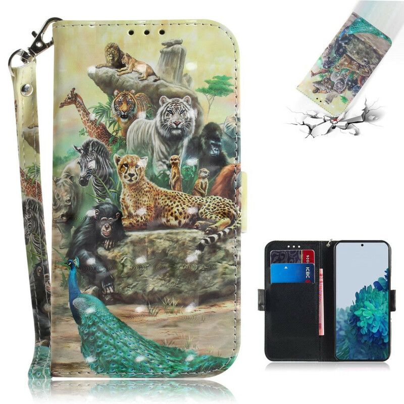 Flip Cover Samsung Galaxy S21 5G Med Snor Thong Safari Dyr