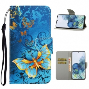 Flip Cover Samsung Galaxy S21 5G Med Snor Variationer Af Sommerfuglestrop