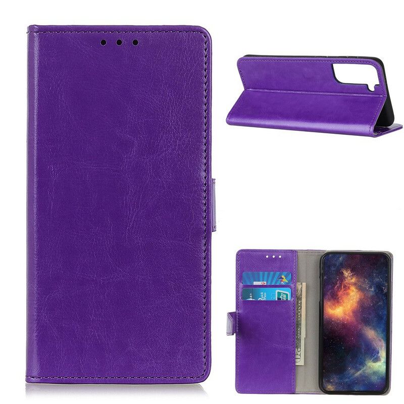 Flip Cover Samsung Galaxy S21 5G Simpel Skinnende Lædereffekt