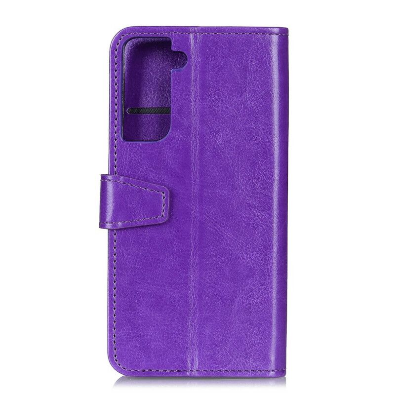 Flip Cover Samsung Galaxy S21 5G Simpel Skinnende Lædereffekt