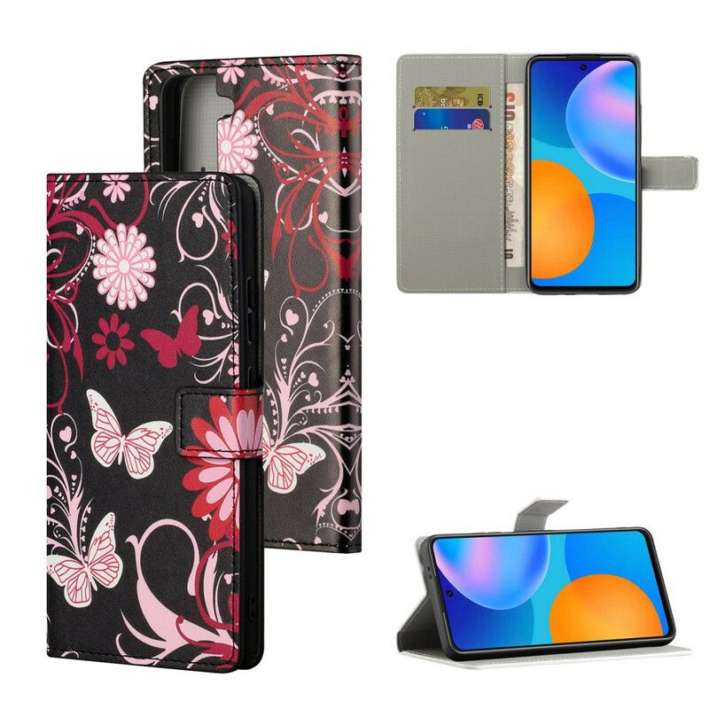 Flip Cover Samsung Galaxy S21 5G Sommerfugle Og Blomster