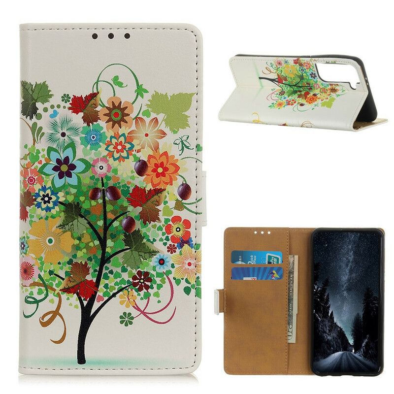 Læder Cover Samsung Galaxy S21 5G Blomstrende Træ