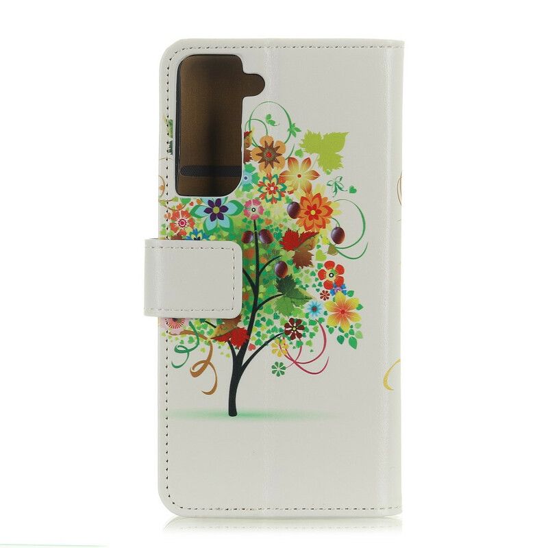 Læder Cover Samsung Galaxy S21 5G Blomstrende Træ