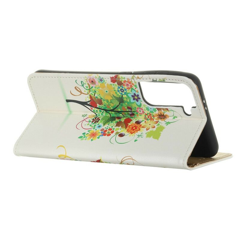 Læder Cover Samsung Galaxy S21 5G Blomstrende Træ