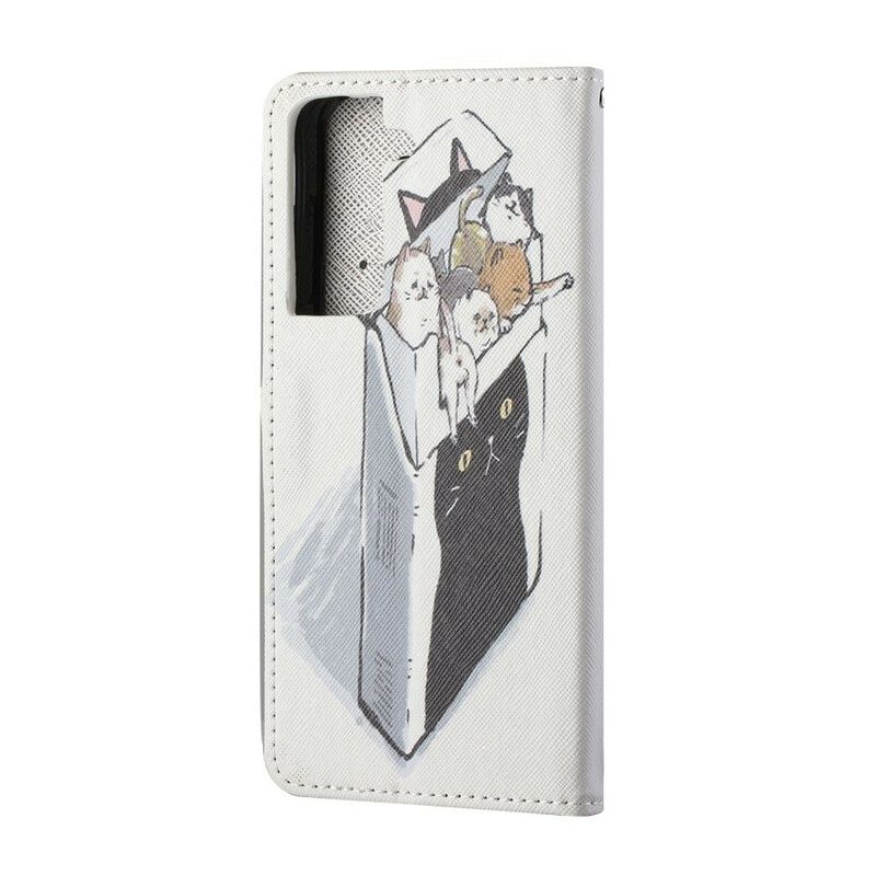 Læder Cover Samsung Galaxy S21 5G Med Snor Thong Cat Levering