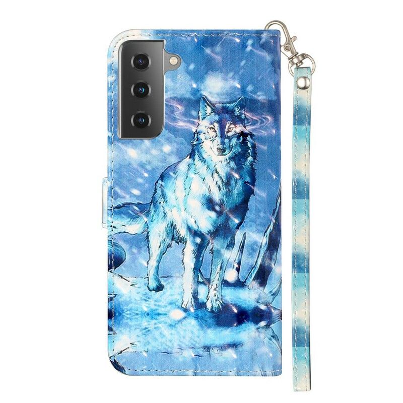 Læder Cover Samsung Galaxy S21 5G Med Snor Wolf Light Strap Spotlights