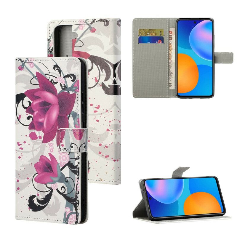 Læder Cover Samsung Galaxy S21 5G Tropiske Blomster