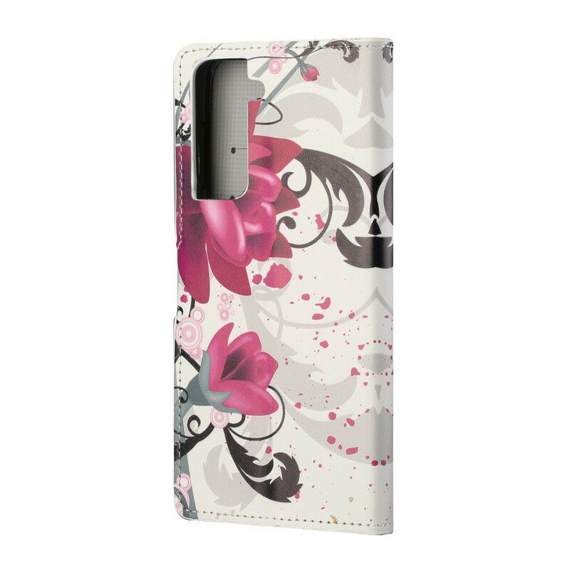 Læder Cover Samsung Galaxy S21 5G Tropiske Blomster