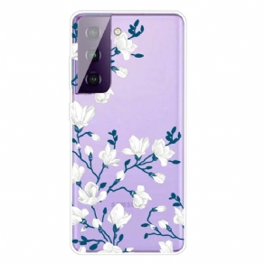 Mobilcover Samsung Galaxy S21 5G Hvide Blomster