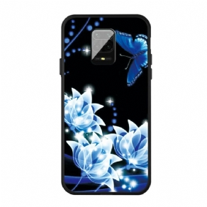 Cover Xiaomi Redmi Note 9S / Note 9 Pro Sommerfugl Og Blå Blomster