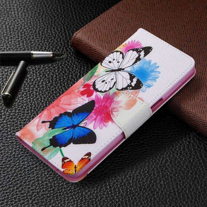 Flip Cover Xiaomi Redmi Note 9S / Note 9 Pro Malede Sommerfugle Og Blomster