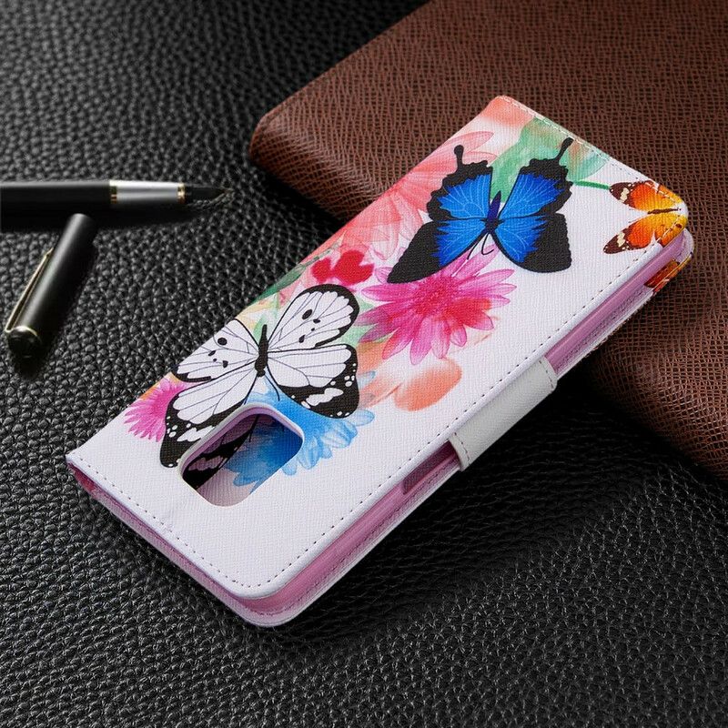 Flip Cover Xiaomi Redmi Note 9S / Note 9 Pro Malede Sommerfugle Og Blomster