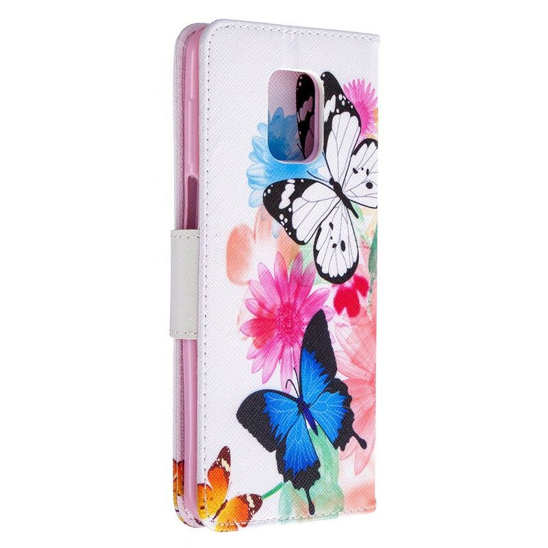 Flip Cover Xiaomi Redmi Note 9S / Note 9 Pro Malede Sommerfugle Og Blomster