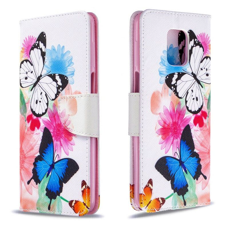 Flip Cover Xiaomi Redmi Note 9S / Note 9 Pro Malede Sommerfugle Og Blomster