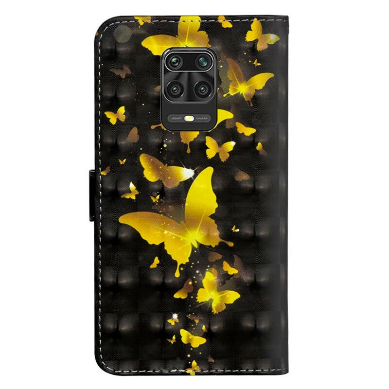 Læder Cover Xiaomi Redmi Note 9S / Note 9 Pro Gule Sommerfugle