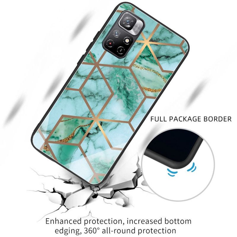 Cover Poco M4 Pro 5G Geometrisk Marmor Hærdet Glas