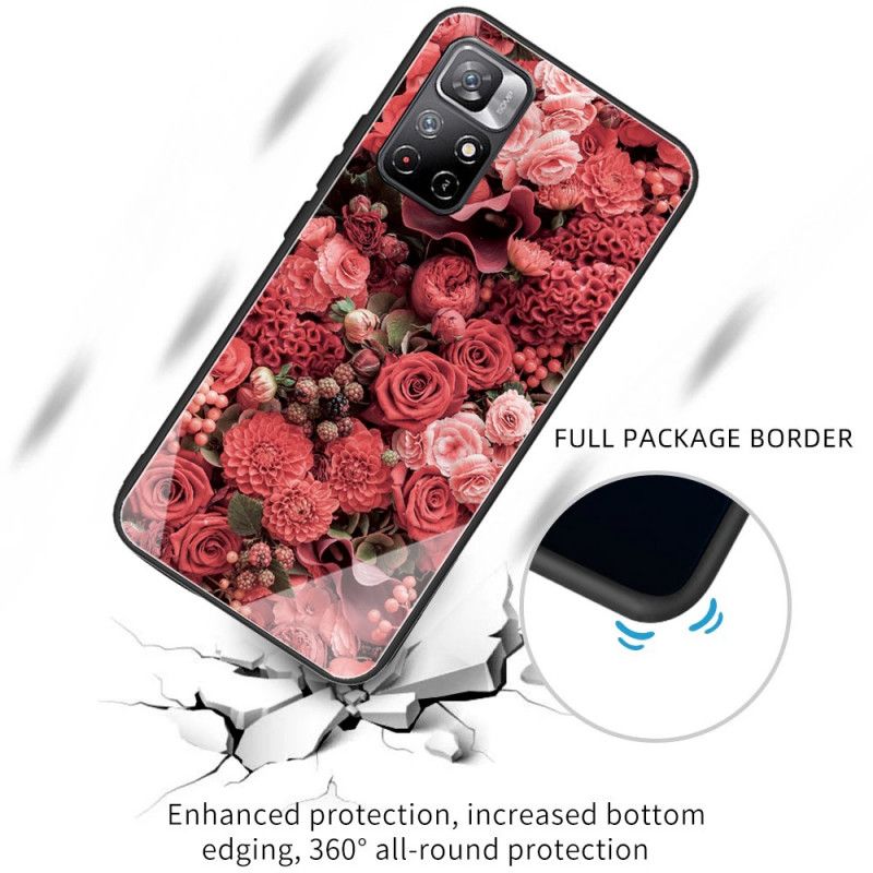 Cover Poco M4 Pro 5G Hærdet Glas Lyserøde Blomster