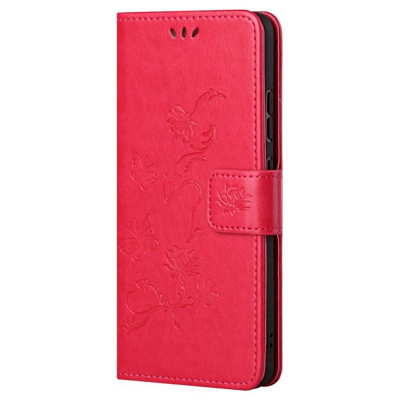 Flip Cover Poco M4 Pro 5G Asiatiske Sommerfugle Og Blomster