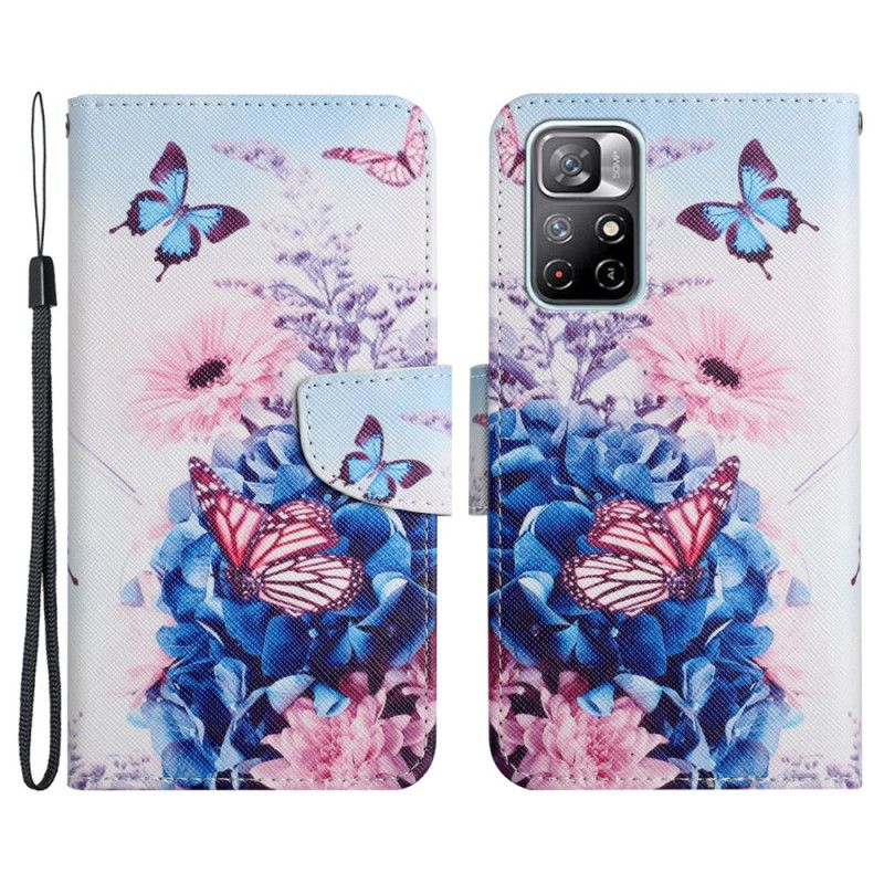 Flip Cover Poco M4 Pro 5G Buket Blomster Og Sommerfugle