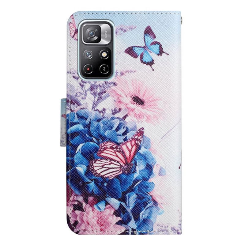 Flip Cover Poco M4 Pro 5G Buket Blomster Og Sommerfugle