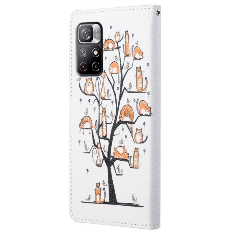 Flip Cover Poco M4 Pro 5G Med Snor Funky Katte Med Rem