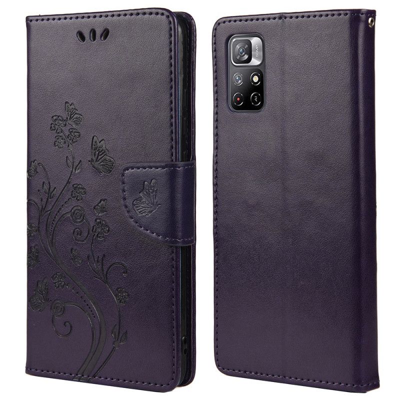 Flip Cover Poco M4 Pro 5G Sommerfugle Og Blomster