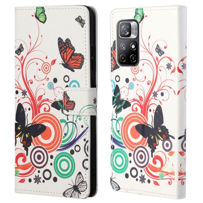 Flip Cover Poco M4 Pro 5G Sommerfugle Og Blomster