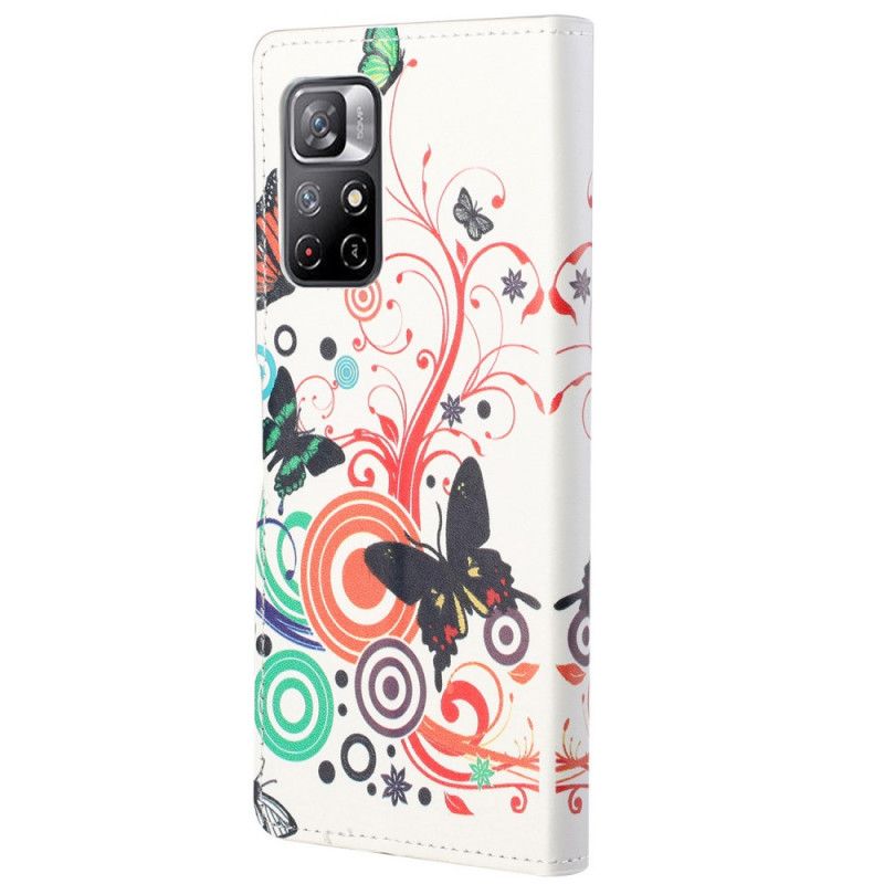 Flip Cover Poco M4 Pro 5G Sommerfugle Og Blomster